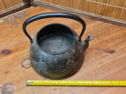 Antique Japanese Nambu Tetsubin Cast Iron Kettle Mouse Motif Signed Rare