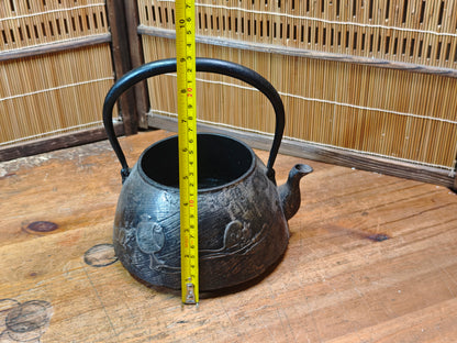 Antique Japanese Nambu Tetsubin Cast Iron Kettle Mouse Motif Signed Rare