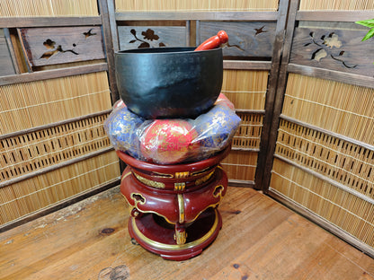 Antique Japanese Rin Bell 8" Bronze Singing Bowl with Temple Stand 1900s