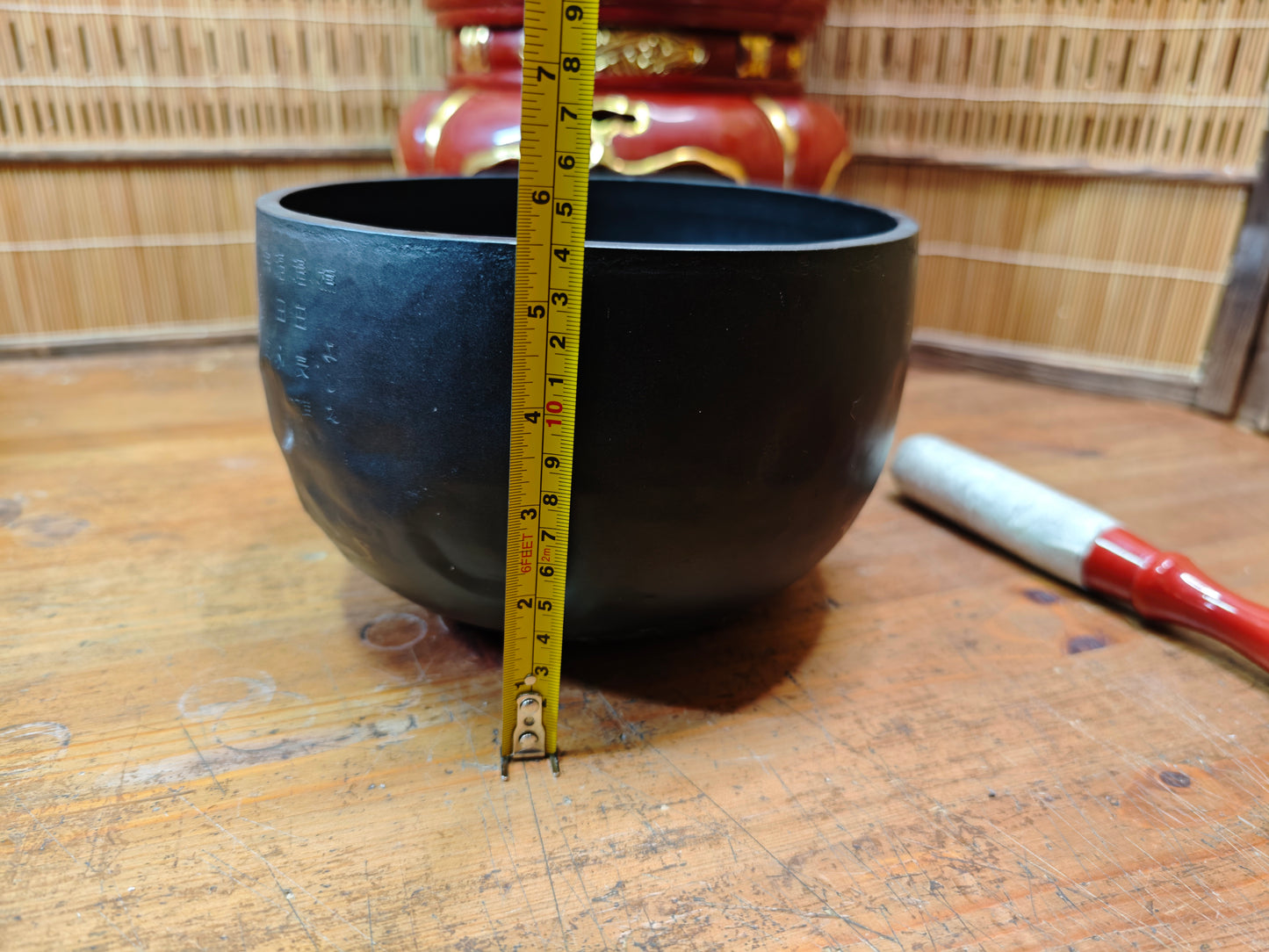 Antique Japanese Rin Bell 8" Bronze Singing Bowl with Temple Stand 1900s