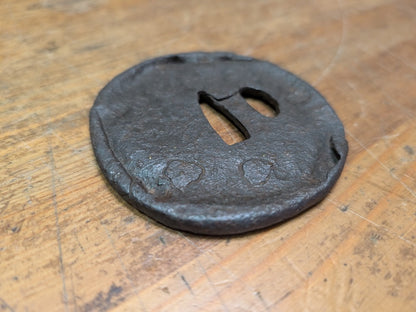 Antique Japanese Samurai Tsuba 1800s Hand Engraved Sword Guard