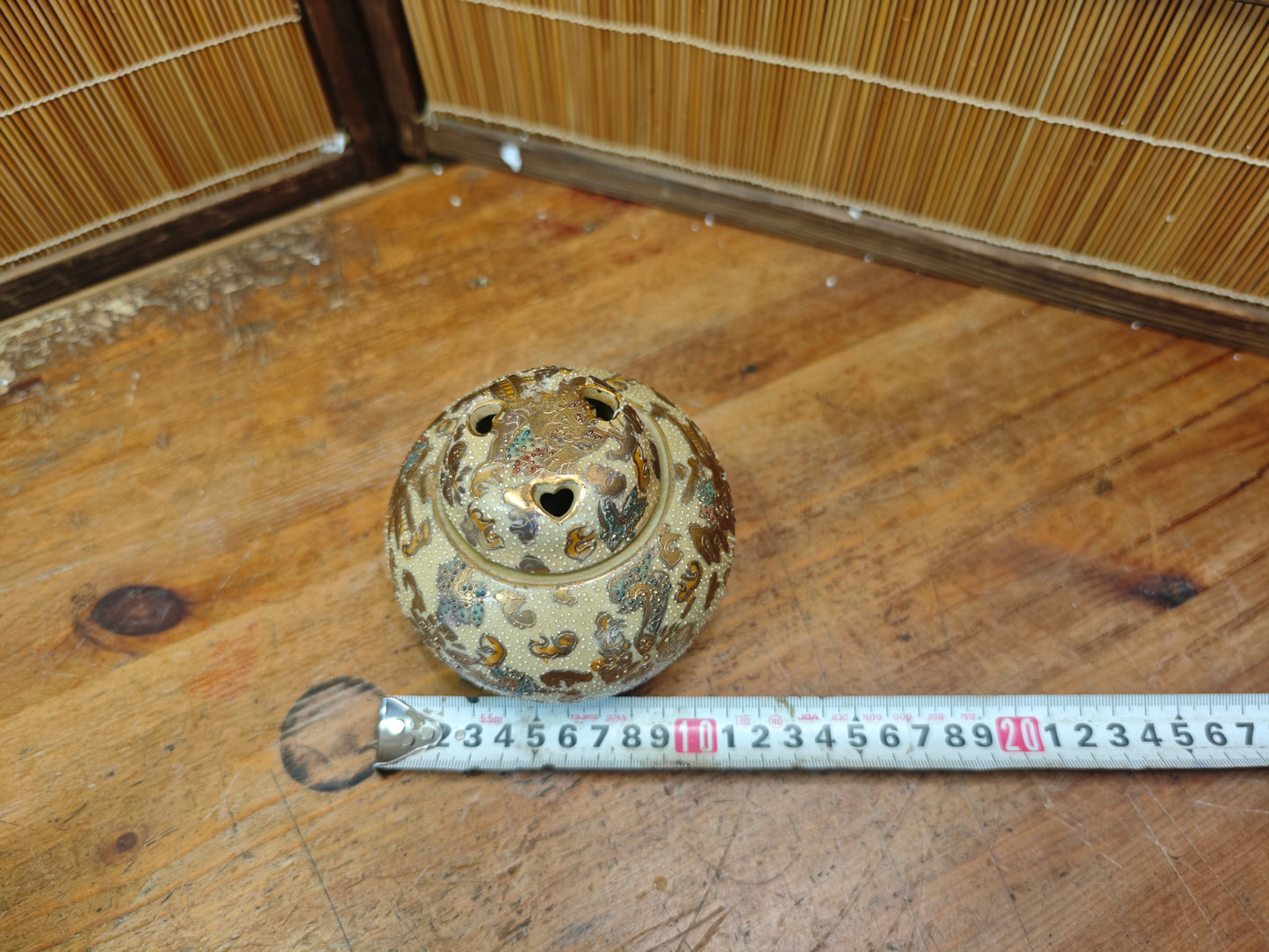 Antique Japanese Satsuma Koro Incense Burner 1800s Meiji Ceramic w Box