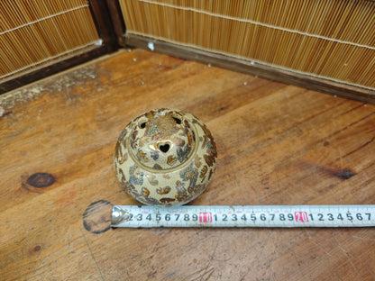 Antique Japanese Satsuma Koro Incense Burner 1800s Meiji Ceramic w Box