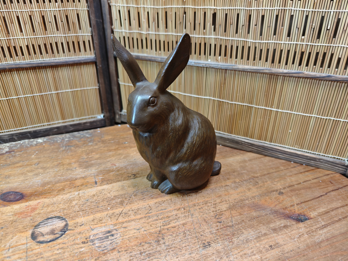 Antique Japanese Steel Rabbit Statue Folk Art Sculpture Decor