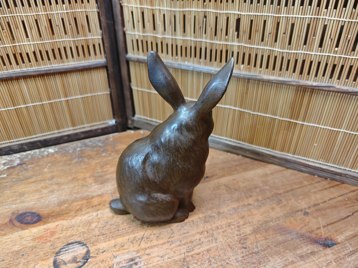 Antique Japanese Steel Rabbit Statue Folk Art Sculpture Decor