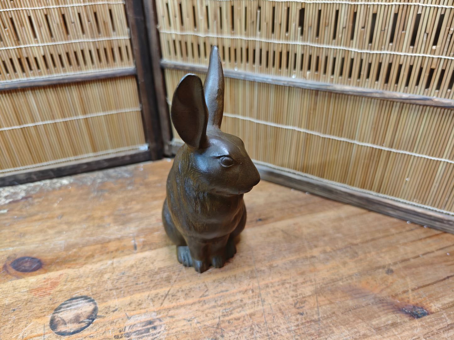 Antique Japanese Steel Rabbit Statue Folk Art Sculpture Decor