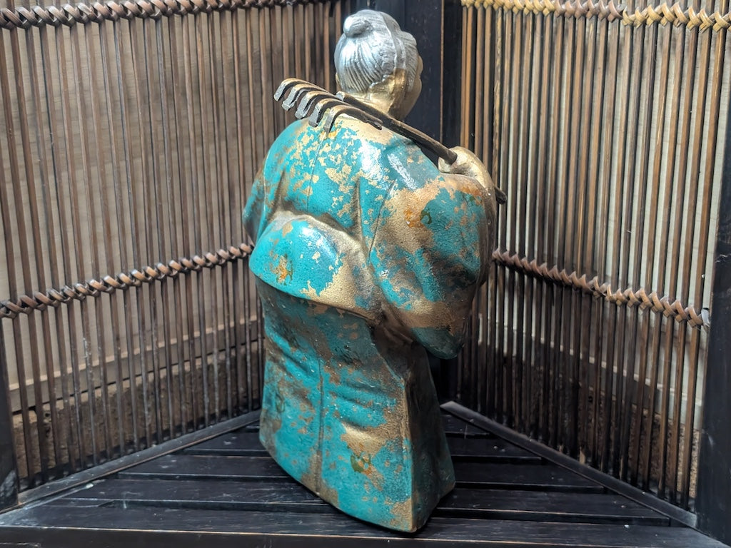 Authentic 1940s Japanese Samurai Farmer Steel Statue Gov Auction Find