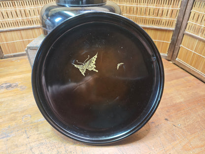 Antique Wajima Nuri Lacquer Bowl 1900s Gold Maki-e Peony Signed Box