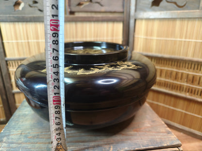 Antique Wajima Nuri Lacquer Bowl 1900s Gold Maki-e Peony Signed Box