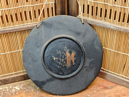 Authentic 1800s Japanese Cast Iron Wall Plate Kamon Edo Meiji Decor