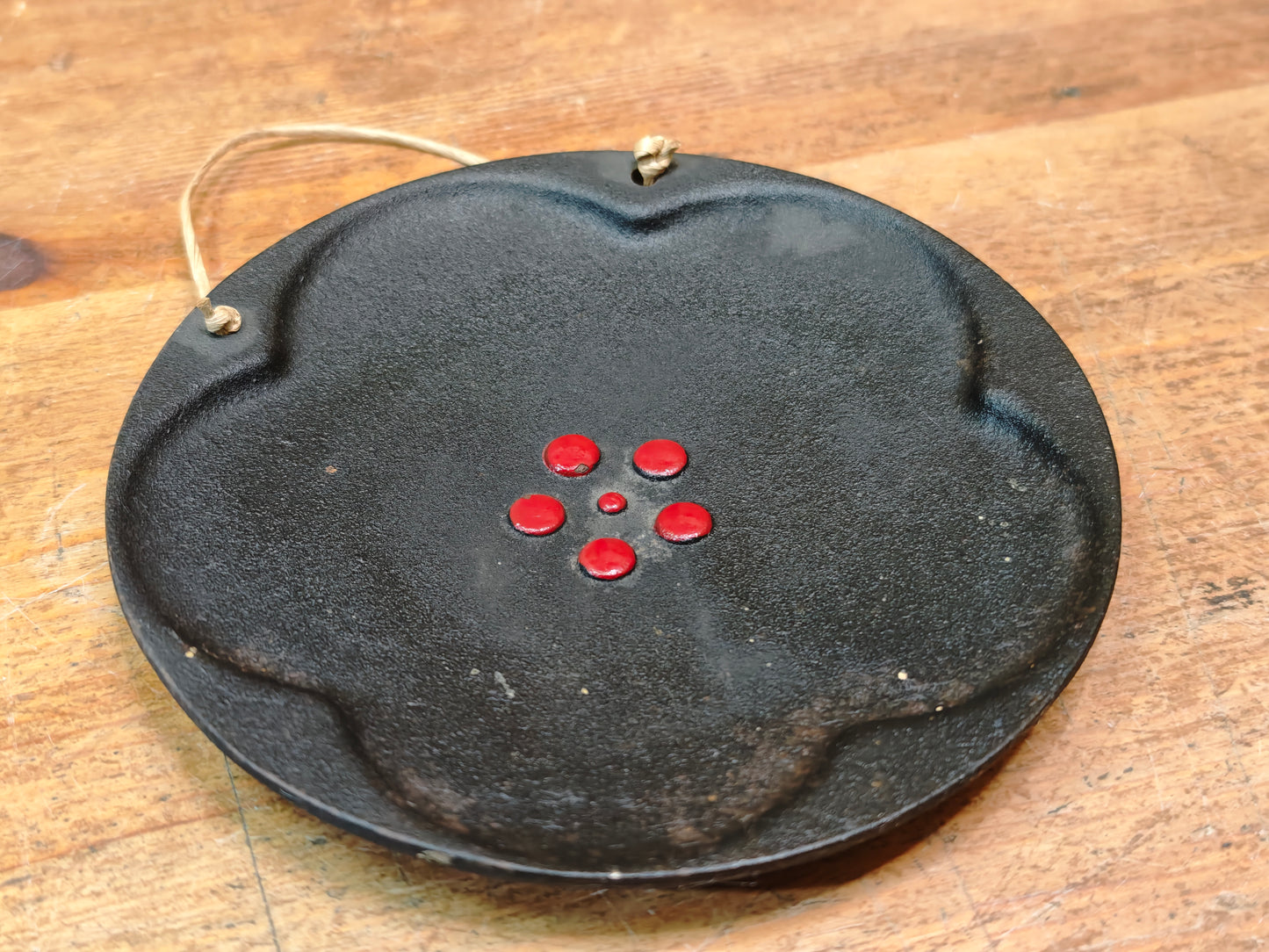 Authentic 1800s Japanese Cast Iron Wall Plate Kamon Edo Meiji Decor