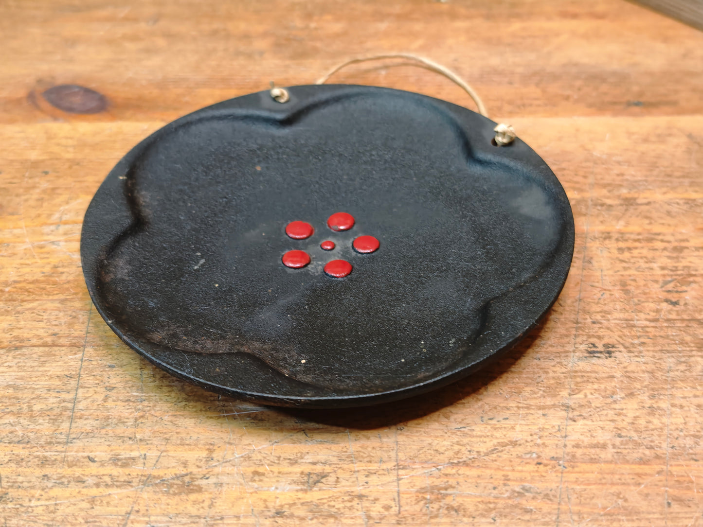 Authentic 1800s Japanese Cast Iron Wall Plate Kamon Edo Meiji Decor