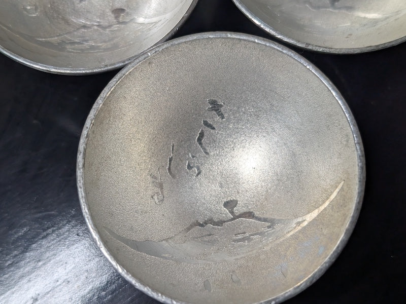 1940s Japanese Tin Sakazuki Set Signed Ceremonial Sake Cups with Box