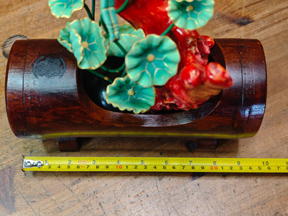 Authentic 1950s Japanese Yama Sango Coral w/ Bamboo Kadai Vase Signed