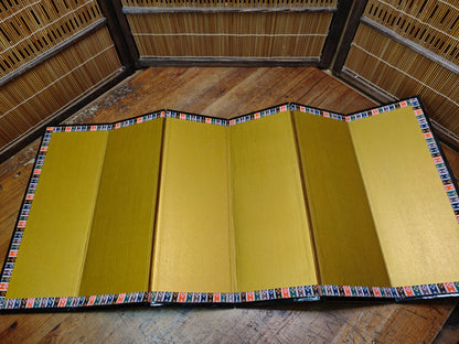 Authentic 1970s Japanese Byōbu Folding Screen Gold 6 Panel with Box