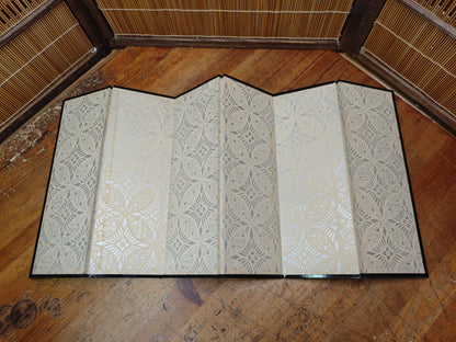 1970s Japanese Byobu Folding Screen Gold 6 Panel Original Box Decor