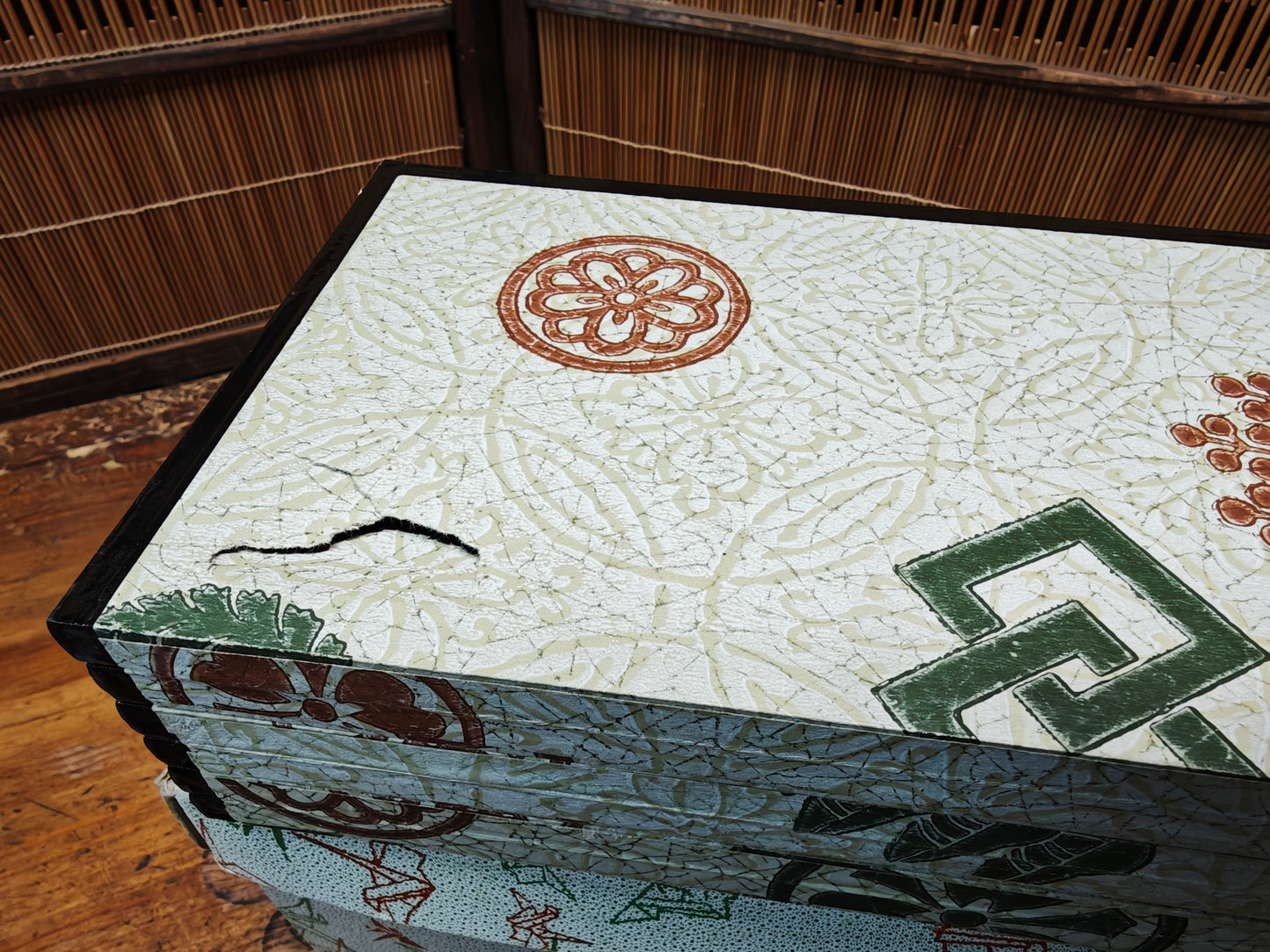 Authentic 1970s Japanese Byōbu Folding Screen Gold 6 Panel with Box