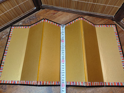 1970s Japanese Byobu Folding Screen Gold 6 Panel Original Box Decor