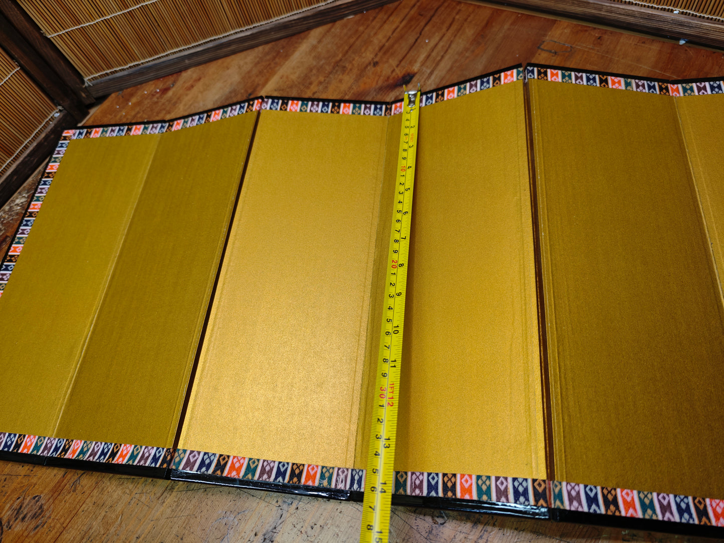 Authentic 1970s Japanese Byōbu Folding Screen Gold 6 Panel with Box