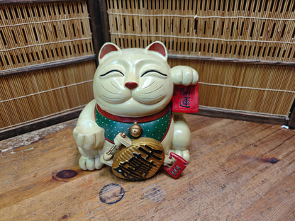 Authentic Japanese Vintage Maneki Neko Lucky Cat Coin Bank Statue JP