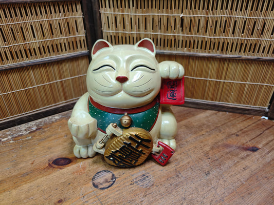 Authentic Japanese Vintage Maneki Neko Lucky Cat Coin Bank Statue JP
