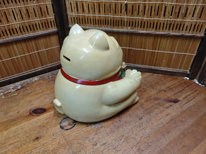Authentic Japanese Vintage Maneki Neko Lucky Cat Coin Bank Statue JP