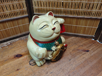 Authentic Japanese Vintage Maneki Neko Lucky Cat Coin Bank Statue JP