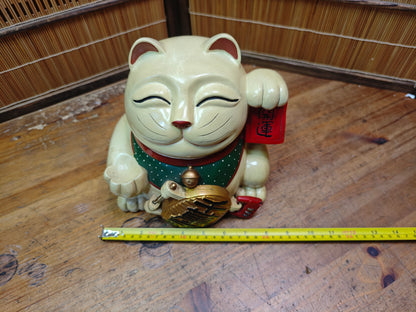 Authentic Japanese Vintage Maneki Neko Lucky Cat Coin Bank Statue JP