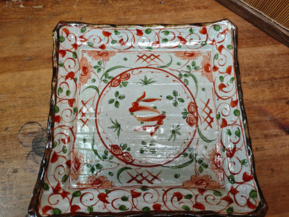 Authentic Okinawa Pottery Hand Painted Plate w Tomobako Japan