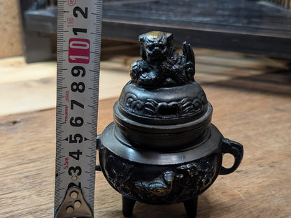 Authentic Japanese Bronze Incense Burner 1950s Shishi Foo Lion Design Made in Japan