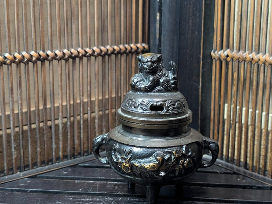 Authentic Japanese Bronze Incense Burner 1950s Shishi Foo Lion Design Made in Japan