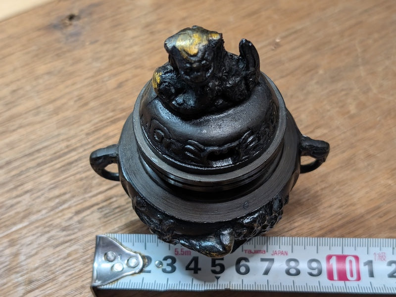 Authentic Japanese Bronze Incense Burner 1950s Shishi Foo Lion Design Made in Japan