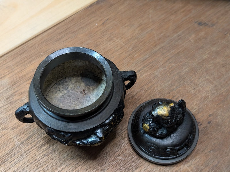 Authentic Japanese Bronze Incense Burner 1950s Shishi Foo Lion Design Made in Japan