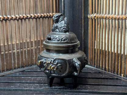 Authentic Japanese Bronze Incense Burner 1950s Shishi Foo Lion Design Made in Japan