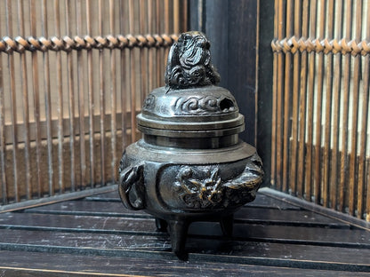 Authentic Japanese Bronze Incense Burner 1950s Shishi Foo Lion Design Made in Japan