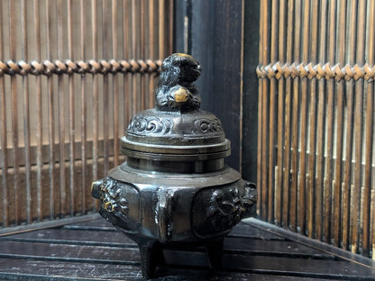 Authentic Japanese Bronze Incense Burner 1950s Shishi Foo Lion Design Made in Japan