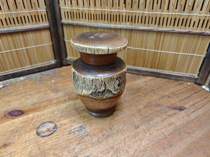 Authentic Japanese Hand-Carved Wooden Tea Jar Signed by Artist Vintage