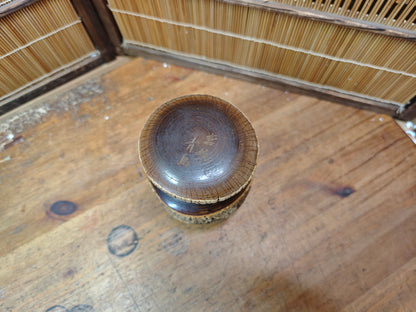 Authentic Japanese Hand-Carved Wooden Tea Jar Signed by Artist Vintage