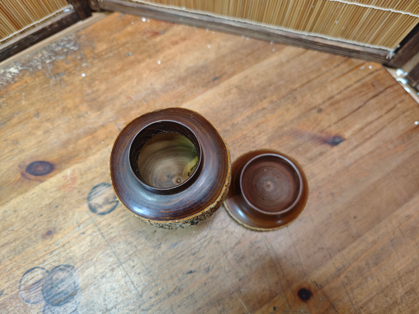 Authentic Japanese Hand-Carved Wooden Tea Jar Signed by Artist Vintage