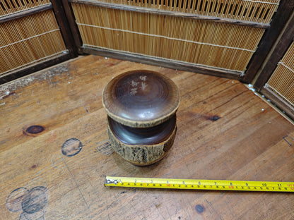 Authentic Japanese Hand-Carved Wooden Tea Jar Signed by Artist Vintage