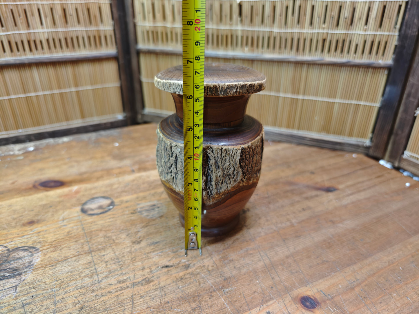 Authentic Japanese Hand-Carved Wooden Tea Jar Signed by Artist Vintage