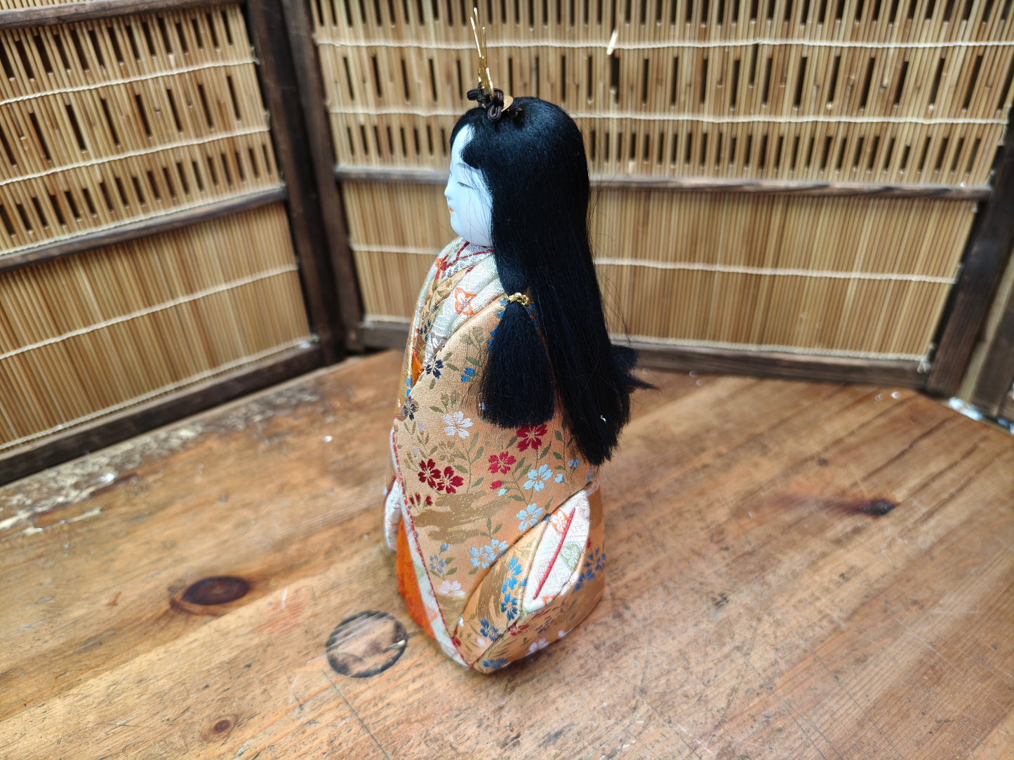 Authentic Japanese Vintage Kimekomi Silk Doll Hina Princess Figurine