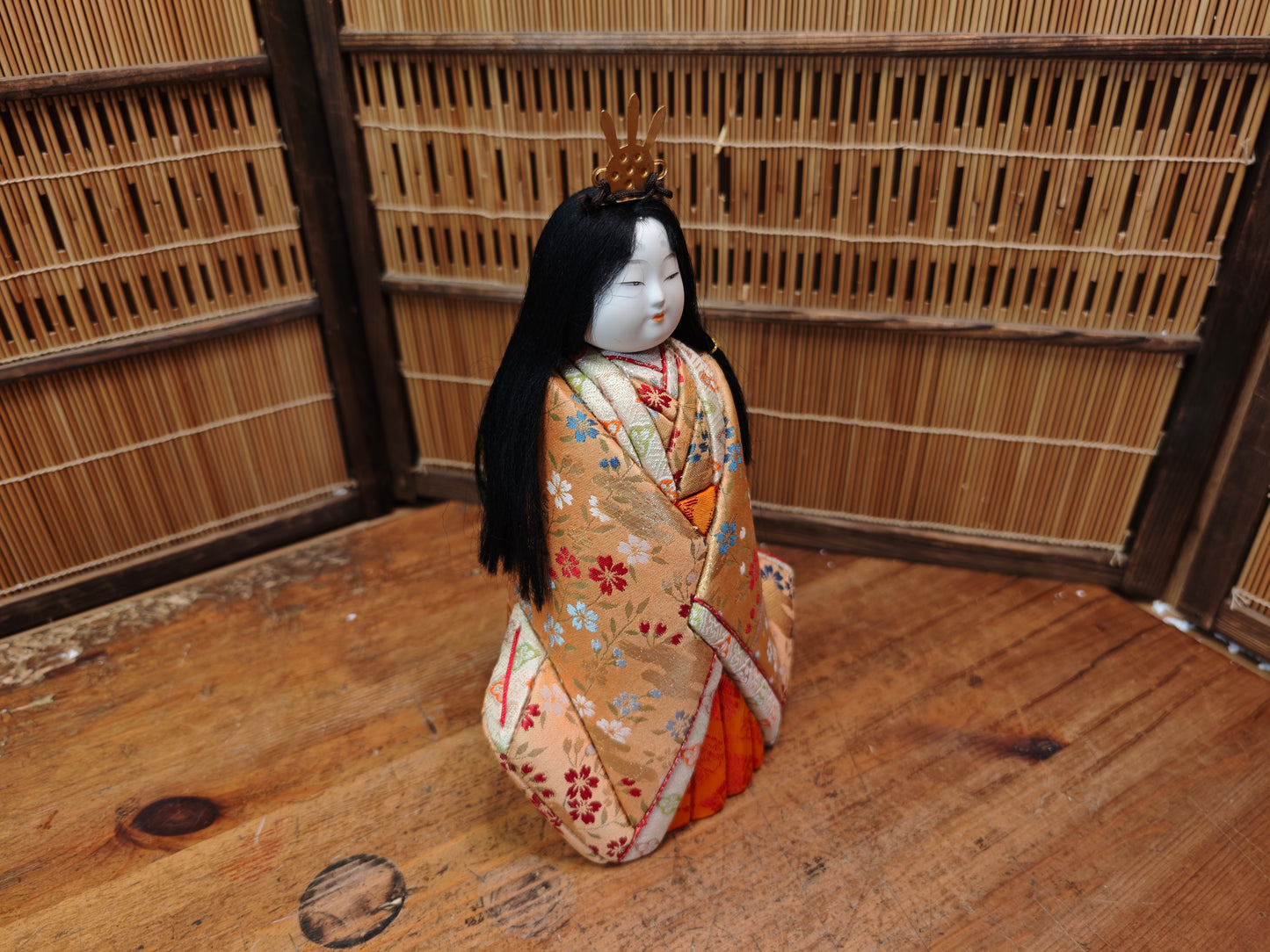 Authentic Japanese Vintage Kimekomi Silk Doll Hina Princess Figurine