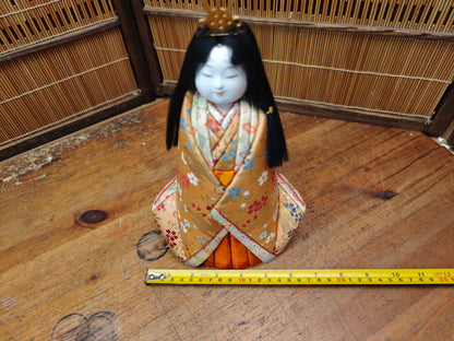 Authentic Japanese Vintage Kimekomi Silk Doll Hina Princess Figurine