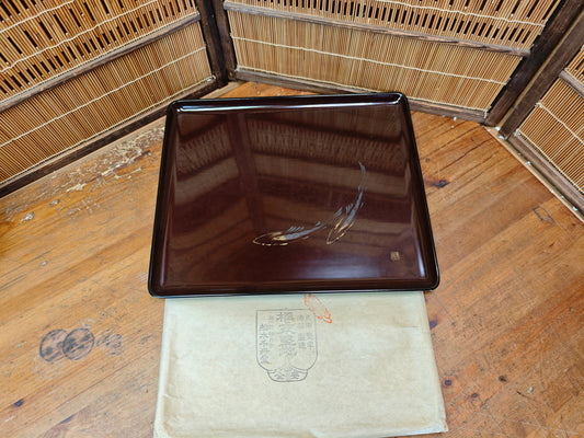 Authentic Japanese Vintage Wajima Lacquer Obon Tray W/Paper Cover