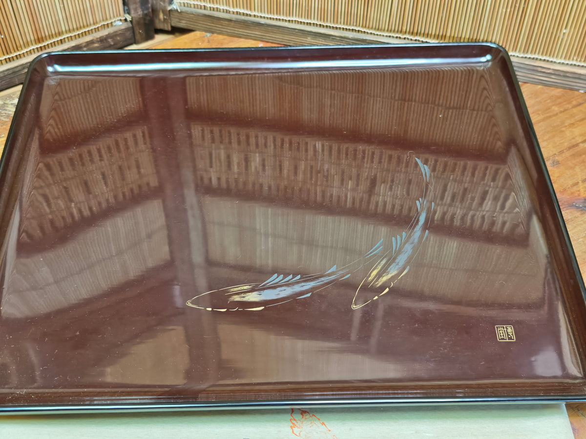 Authentic Japanese Vintage Wajima Lacquer Obon Tray W/Paper Cover