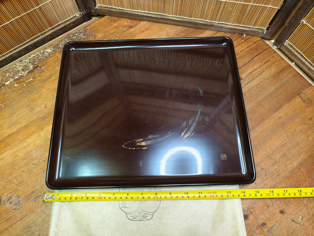 Authentic Japanese Vintage Wajima Lacquer Obon Tray W/Paper Cover