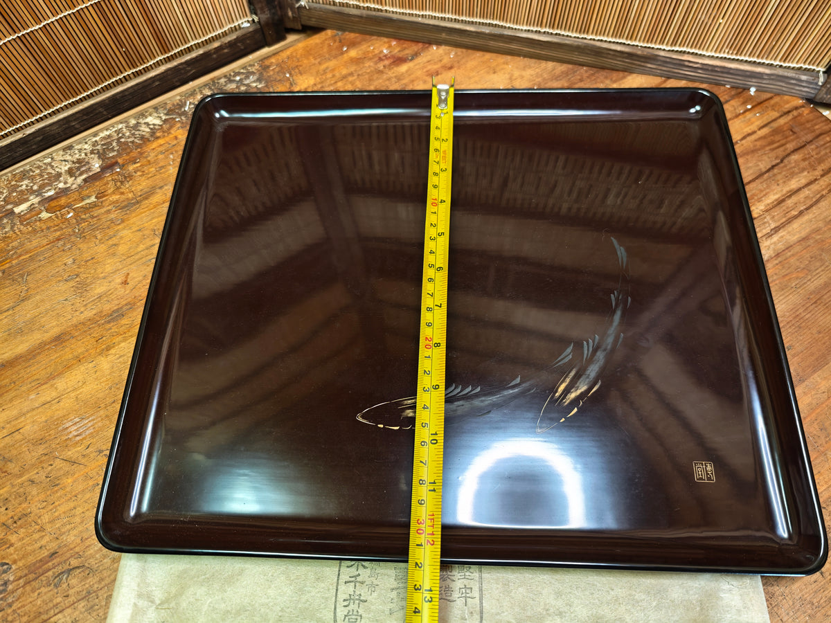 Authentic Japanese Vintage Wajima Lacquer Obon Tray W/Paper Cover