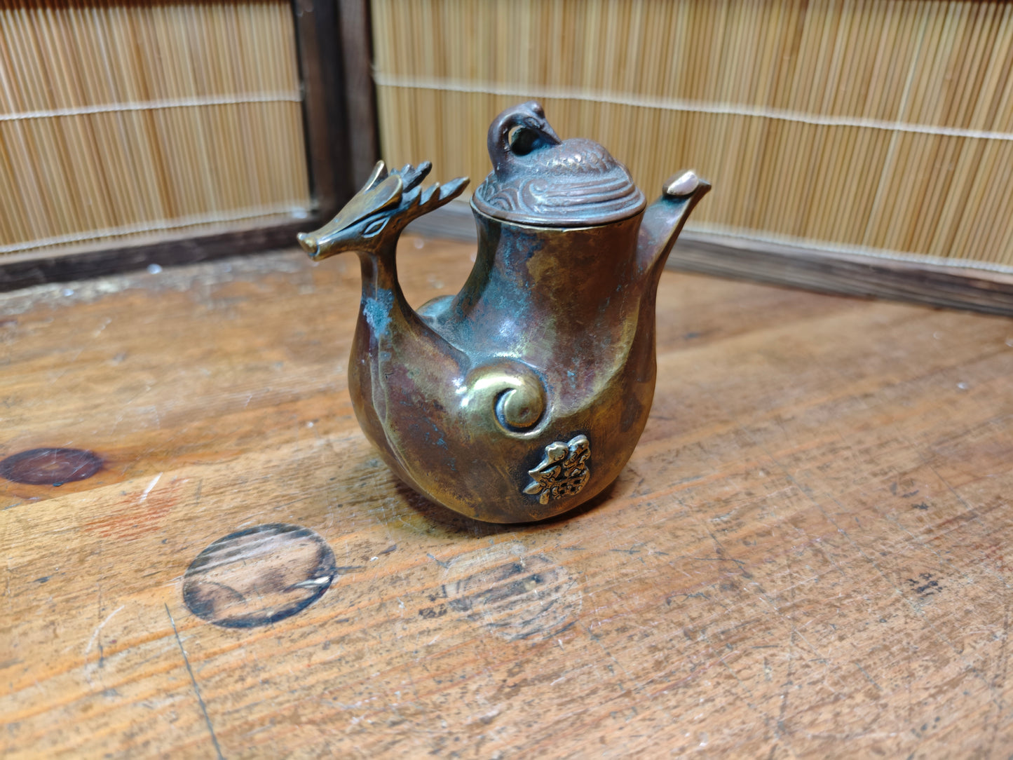 Authentic Meiji Bronze Dragon Soy Sauce Dispenser Antique Japan