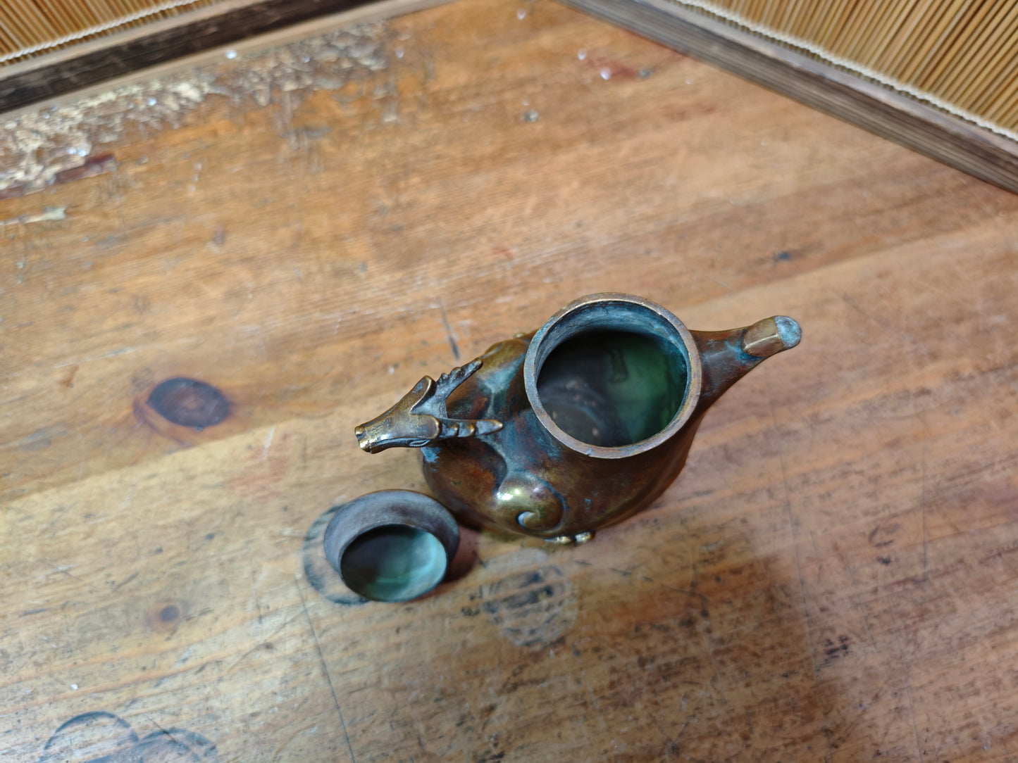 Authentic Meiji Bronze Dragon Soy Sauce Dispenser Antique Japan